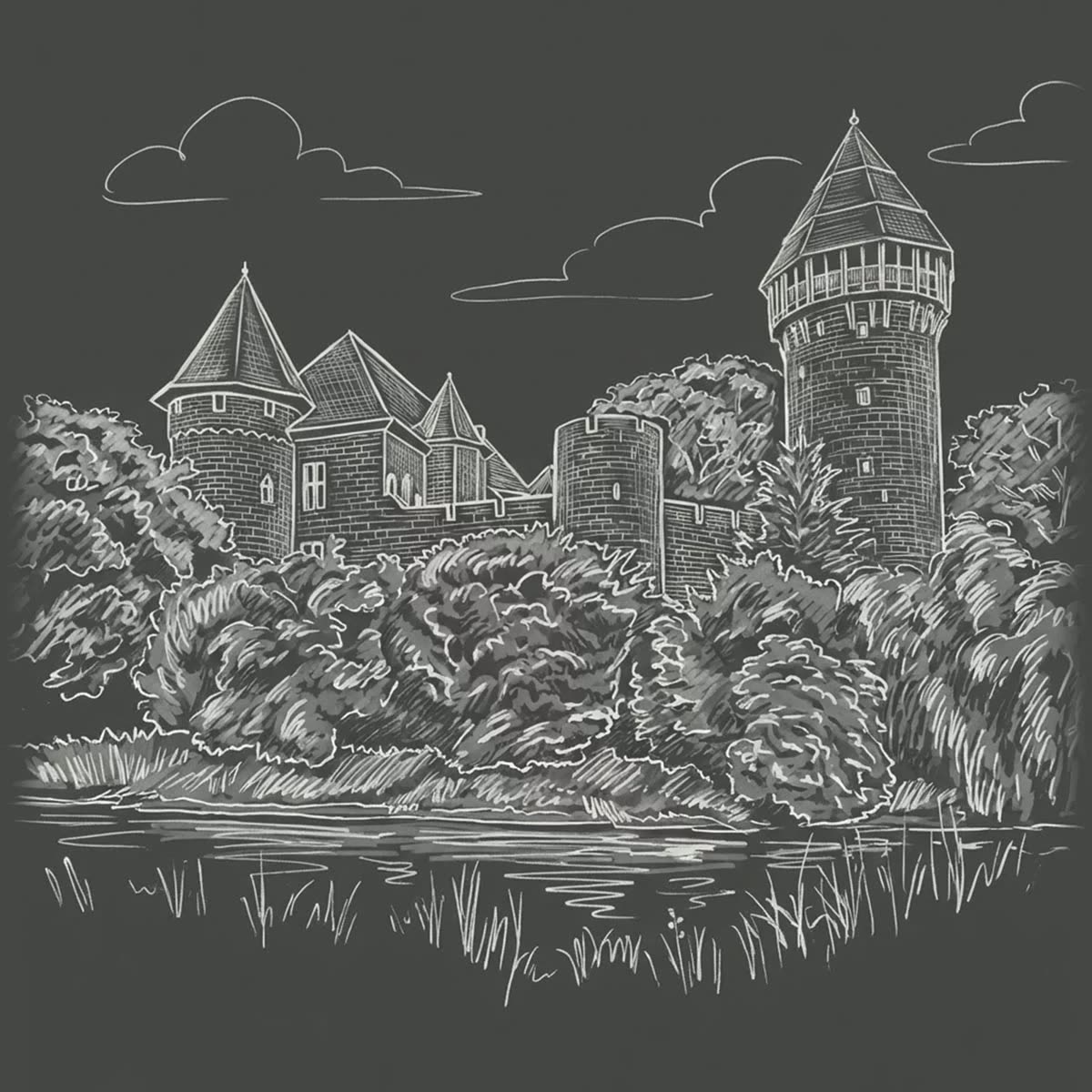 Krefelder Burg Linn als Zeichnung