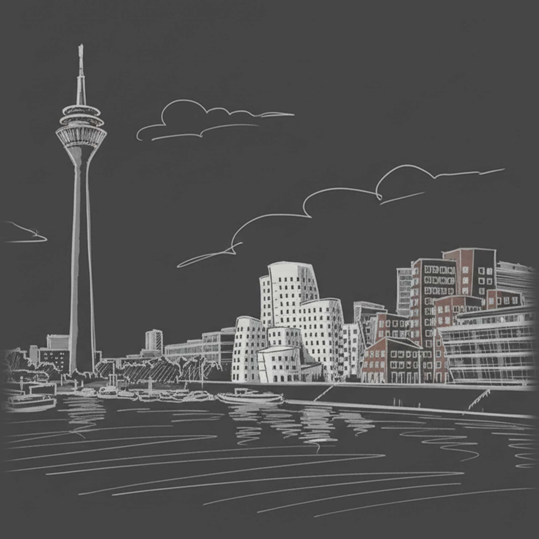 Skyline von Düsseldorf als Zeichnung