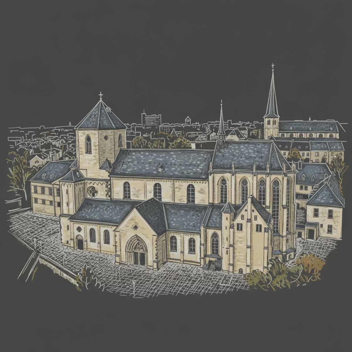 Münster Mönchengladbach als Zeichnung