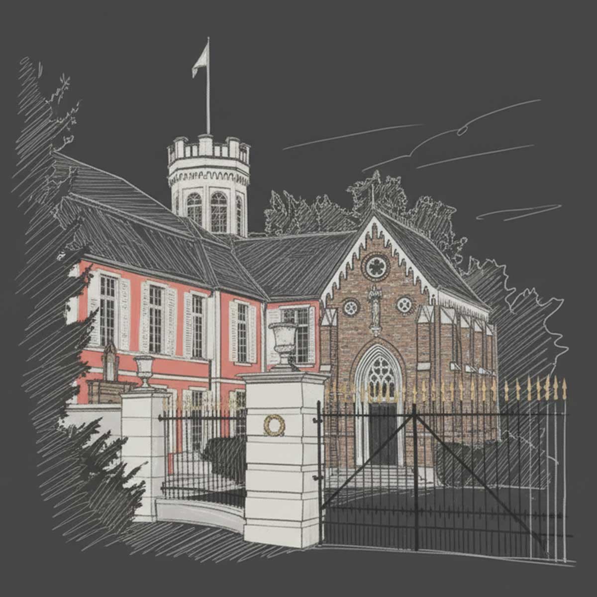 Rathaus Hückelhoven als Zeichnung