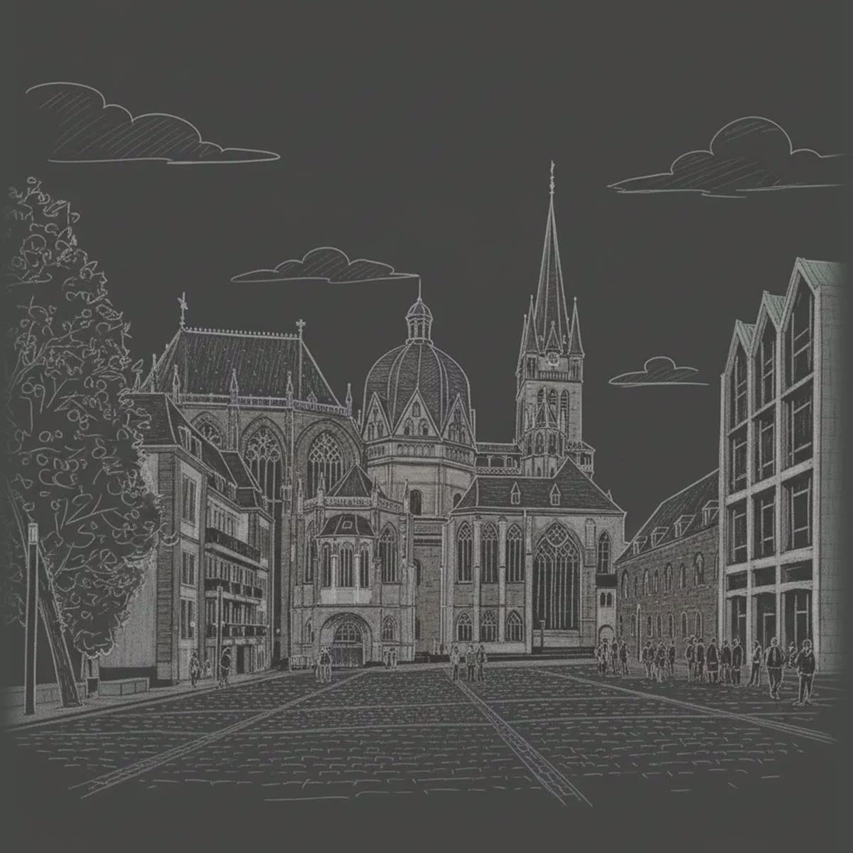 Aachener Altstadt als Zeichnung